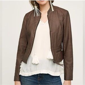Anthropologie Hei Hei Elegant Dark Brown Leather Jacket for Women